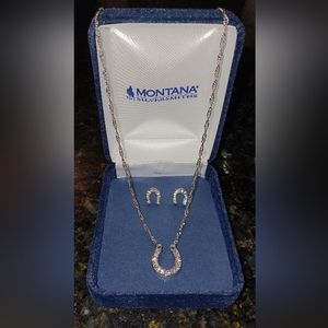 Montana Silversmith silver horseshoe necklace and earrings.